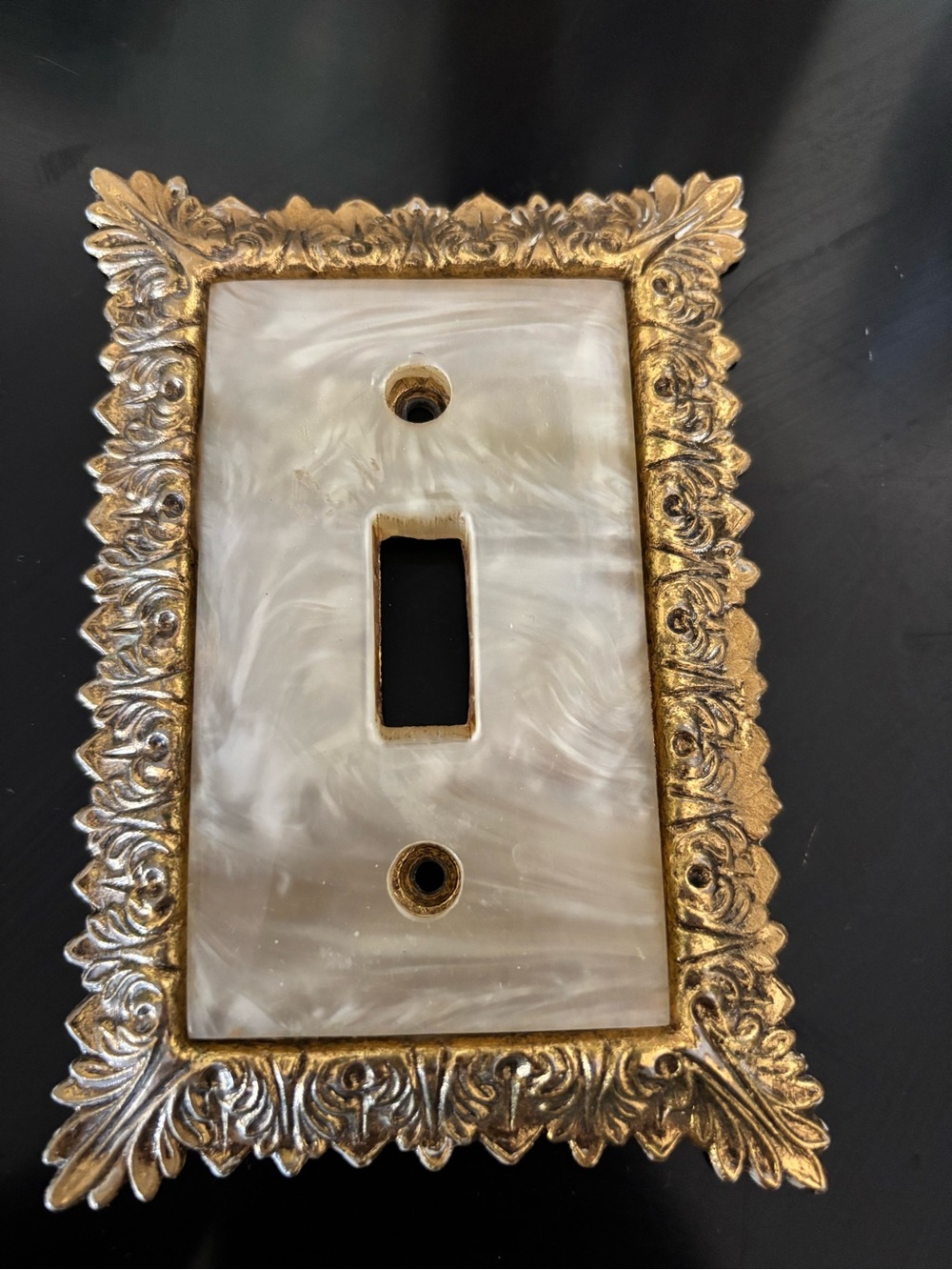 Vintage Ornate Gold and Pearlized Single Toggle Switch Plate